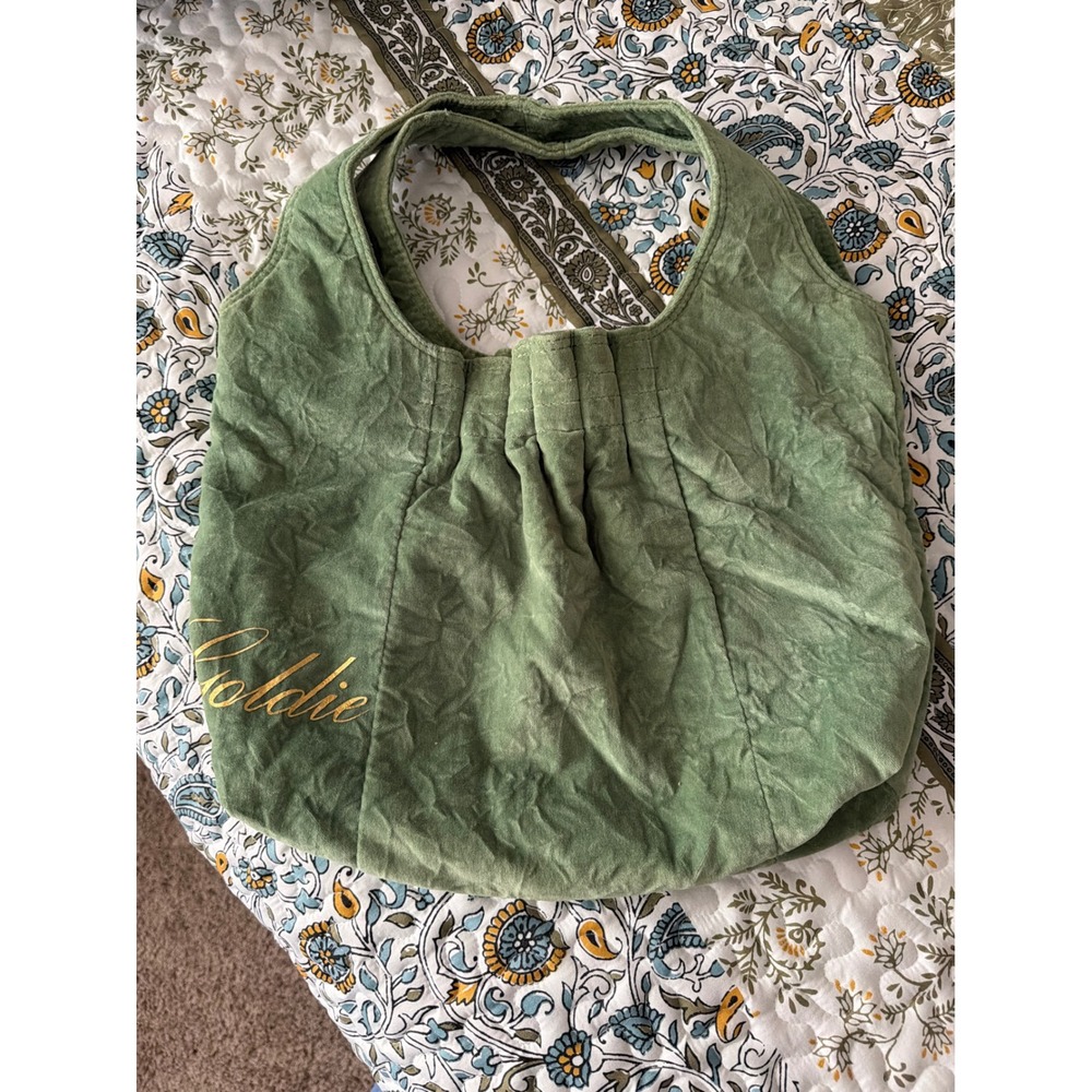 Goldie Limited Edition Reversible Green Velvet Hobo Bag Slouchy Tote Bunny Label